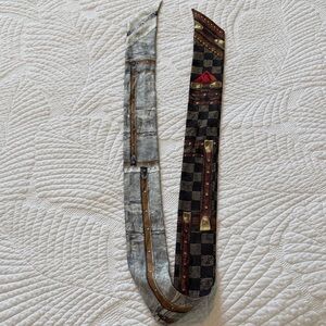 Louis Vuitton Checkerboard and Trunk Print Skinny Scarf - Brown & Gray